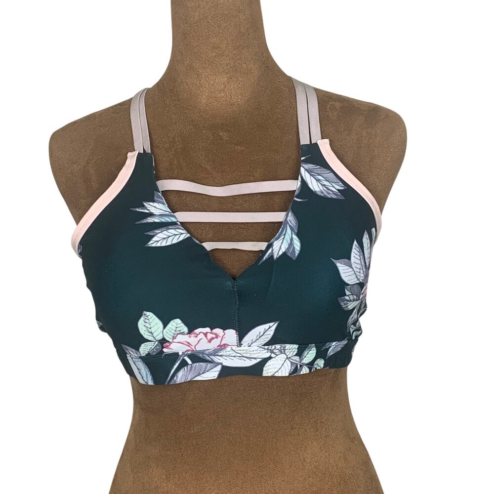 Prokennex Navy Floral Sports Racerback Bra Sheer Back Panel Size Medium